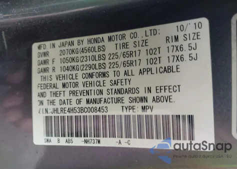 2011 Honda Cr-V Ex z USA, uszkodzony, nr VIN JHLRE4H53BC008453